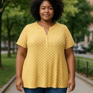 August Mist Mustard Yellow & White Polka Dot Blouse
